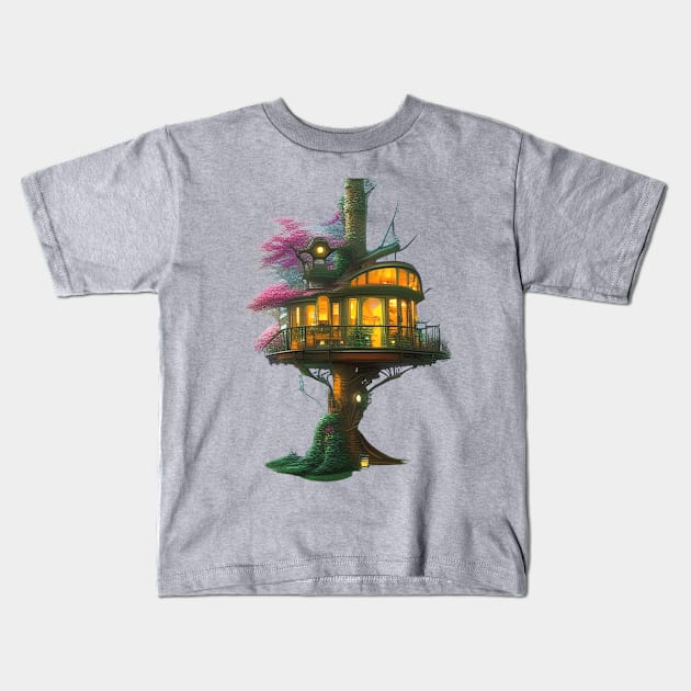 Retro futuristic Treehouse Kids T-Shirt by She Gets Creative